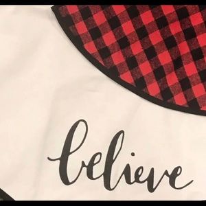Farmhouse Buffalo plaid tree skirt believe
